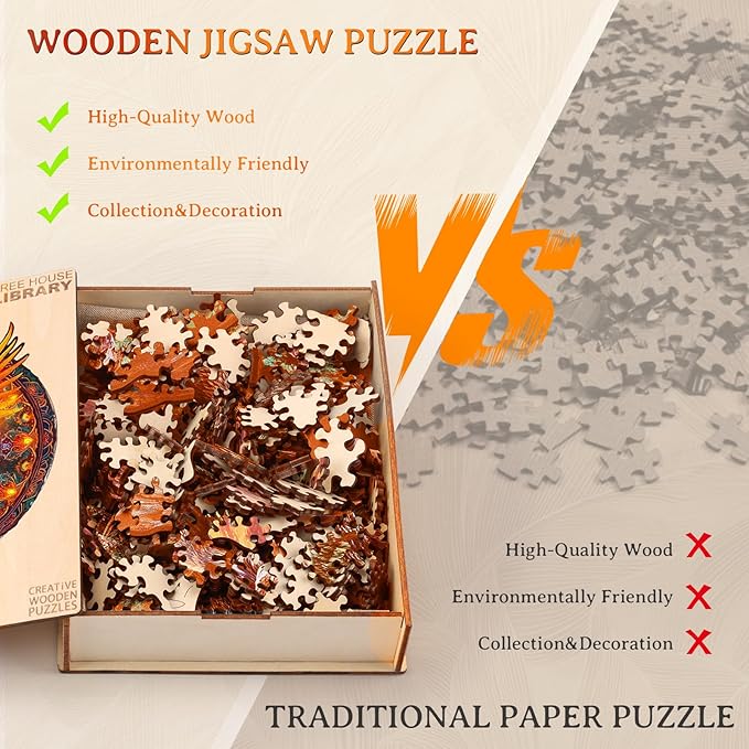 KAAYEE Wooden Jigsaw Puzzles-Wooden Puzzle Adult Unique Shape Advanced Phoenix Wooden Jigsaw Puzzle for Adult, Family Puzzles 21.6 * 20in 680pcs