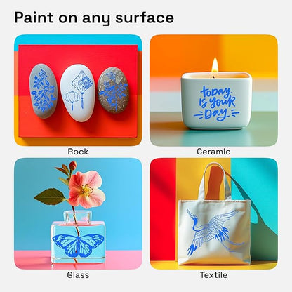 ARTISTRO 2 Blue Acrylic Paint Pens, Acrylic Paint Markers Dual Tip (Brush + Fine 1 mm), Canvas, Rock, Glass, Wood, Paper, DYI, Markers for Kids and Adults
