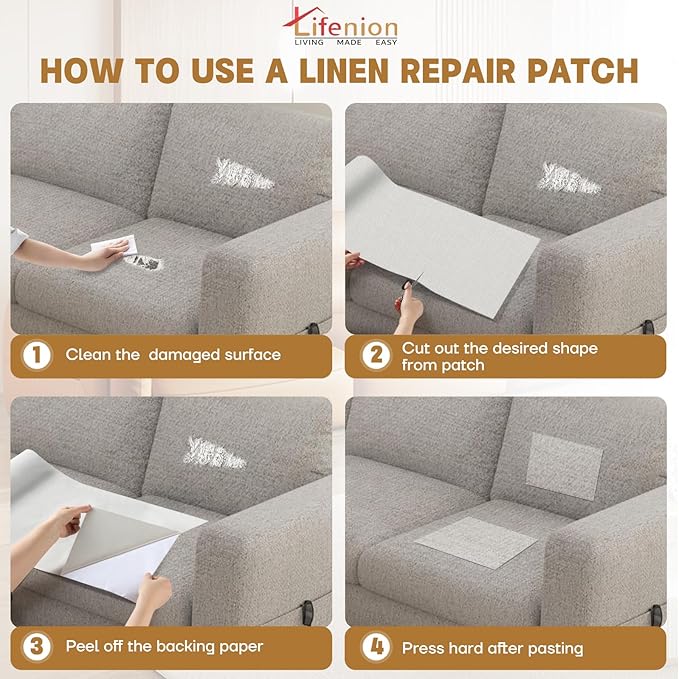 Fabric Repair Patches, 17X158 inch Linen Self-Adhesive Fabric Repair Tape, Strong Sticky Linen Patch for Sofas, Tote Bags, Clothing, Car Seats, Furniture（Dark Grey, 17X158 inch）