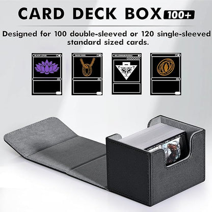 ZLCA Card Deck Box for Trading Cards, MTG Commander Deck Box Holds 120+ Single Sleeved, Leather Magnetic Card Storage Case Fits for TCG CCG Magic(Black& Dark Green)