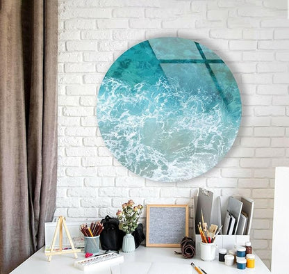 My Photostation.com 39,4''(100cm) Diameter Sea Waves Round Glass Wall Art Tempered Glass Printing Wall Decor Large Wall Art Wall Hangings