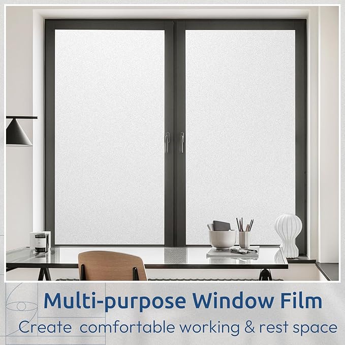 rabbitgoo Window Privacy Film, Non-Adhesive Frosted Glass Window Film for Bathroom, Static Cling Heat Blocking Stickers for Home Indoor Opaque Frosting Coverings House Tint, Matte White 35.4" x 157"