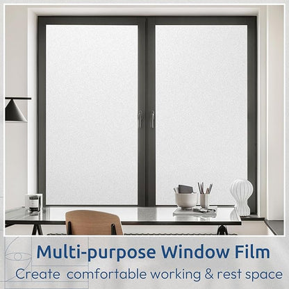 rabbitgoo Window Privacy Film, Non-Adhesive Frosted Glass Window Film for Bathroom, Static Cling Heat Blocking Stickers for Home Indoor Opaque Frosting Coverings House Tint, Matte White 11.8"x 78.7"