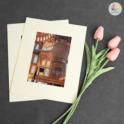Mat Board Center, Pack of 10, 8x10 for 5x7 Ivory Color Mats - Bevel Cut, Acid Free, 4-ply Thickness, White Core - for Pictures, Photos, Framing