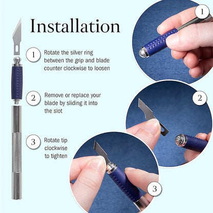 WA Portman Hobby Knife Set – 1pc Precision Knife with 6 Assorted Carbon Steel Hobby Blades – 7pc Craft Knives Kit for Cutting, Carving, Modeling, and DIY Craft Projects