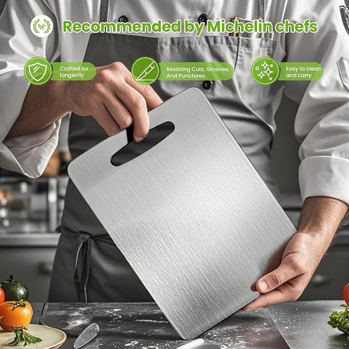 3Pack Titanium Cutting Board, 2025 New Upgrade 100% Pure Titanium Cutting Boards for Kitchen, Hygiene & Durability Non Stick Chopping Board, Double sided Cutting Board, Easy to Clean (M+L+XL）