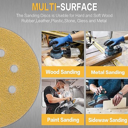 80PCS 5 Inch 8 Hole Sanding Discs 40 Grit,Gold Round Hook and Loop Sandpaper for Random Orbital Sander