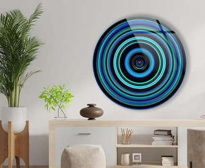 My Photostation.com 15.8''(40cm) Diameter Blue and Green Round Glass Wall Art Tempered Glass Printing Wall Decor Large Wall Art Wall Hangings