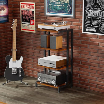 X-cosrack 4-Tier AV Media Stand Corner Shelf Wooden Corner Shelves Component Cabinet Stereo Audio Rack Stand Tower Perfect for DVD Players:Game Console:TV Box:Cable Box:WiFi Router