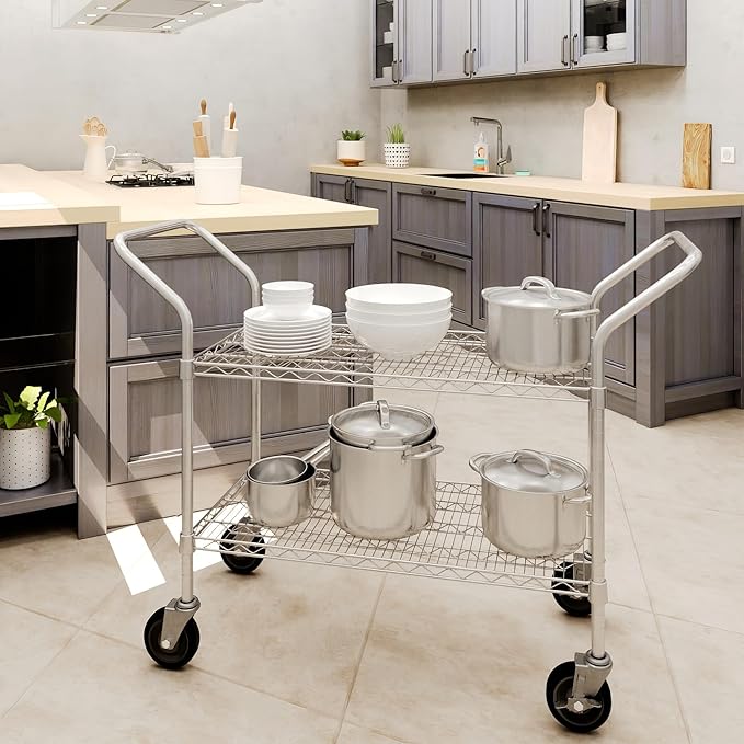 18" W x 36" L x 36" H Chrome Heavy Duty Utility Cart | 2-Tier | NSF Commercial Storage Rack Mobile Unit | Storage and Mobility Solution for Your Business