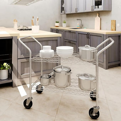 18" W x 36" L x 36" H Chrome Heavy Duty Utility Cart | 2-Tier | NSF Commercial Storage Rack Mobile Unit | Storage and Mobility Solution for Your Business
