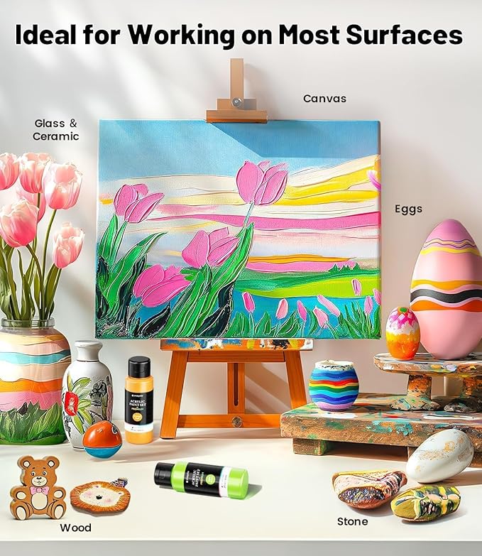 52 PCS Acrylic Paint Set with 12 Brushes, 2 Knives & Palette, 36 Colors (2oz/60ml) Art Craft Paint for Adults Kids Artists Beginners, Halloween Pumpkin Canvas Ceramic Rock Painting Kit