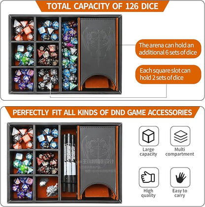 3 in 1 Dice Tray and Tower with Storage, Portable Dice Box for DND, D&D, MTG - Brown