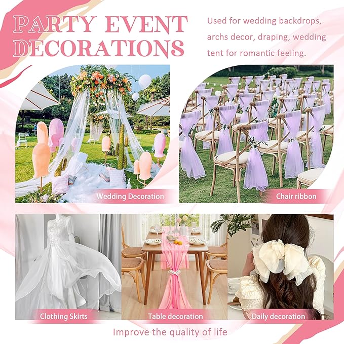 Horbaunal Light Pink Chiffon Fabric by The Yard, 1 Yard Continuous Sheer Fabric 59" Wide Soft Draping Fabric for Wedding Arch Draping Party Backdrop DIY Sewing