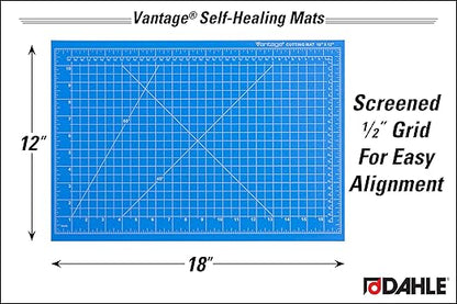 Dahle Vantage 10691 Premium Self-Healing Cutting Mat, 12"x18", 1/2" Grid, 5 Layers for Max Healing, Perfect for Crafts & Sewing, Blue