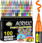 Gunsamg Fine Tip Acrylic Paint Markers – 100 Colors Acrylic Paint Pens for Rock, Glass, Wood, Stone, Ceramic, Fabric, Metal, Canvas – Permanent Waterproof No Bleed Paint Pens for Crafts & Art Supplies