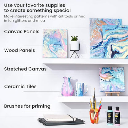 ARTEZA Acrylic Pouring Paint Set, 8 Pastel Colors, 4 oz Bottles, High-Flow Paint, No Mixing Needed, Art Supplies for Canvas, Glass, Paper, Wood, Tile, and Stones