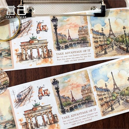 Washi Tape Set,6 Rolls Landscape Tape Stickers for Scrapbooking,Scrapbook Supplies,Junk Journal,Journaling Supplies,Planner,DIY Arts Crafts（Embrace The World）