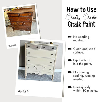 Chalky Chicks All-in-One Chalk Paint for Furniture or Cabinet - 32 Fl Oz - Matte Finish Y Blue (Medium Blue) for Metal, Wood Furniture Paint - No Sanding All-in-One for Home Decor & Crafts, USA Made
