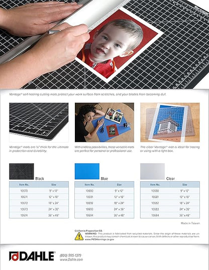 Dahle Vantage 10682 See-Through Premium Self-Healing Cutting Mat, 18"x24", 1/2" Grid, 5 Layers for Max Healing, Perfect for Crafts & Sewing, Clear