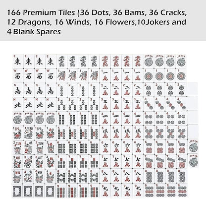 ZGME American Mahjong Set,166 White Tiles with Blue Rectangular Bag and Accessories,4 All-in-One Mahjong Racks with Pushers,Complete Western Mahjong Set