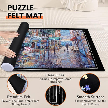 Jigsaw Puzzle Mat Roll Up - 2000 1500 1000 500 Pieces Puzzel Matte, Black Roll-Up Puzzles Mats Felt Save Trays for Sorting Table Board Clear Sheets, Frame Keeper Storage Accessories for Adults