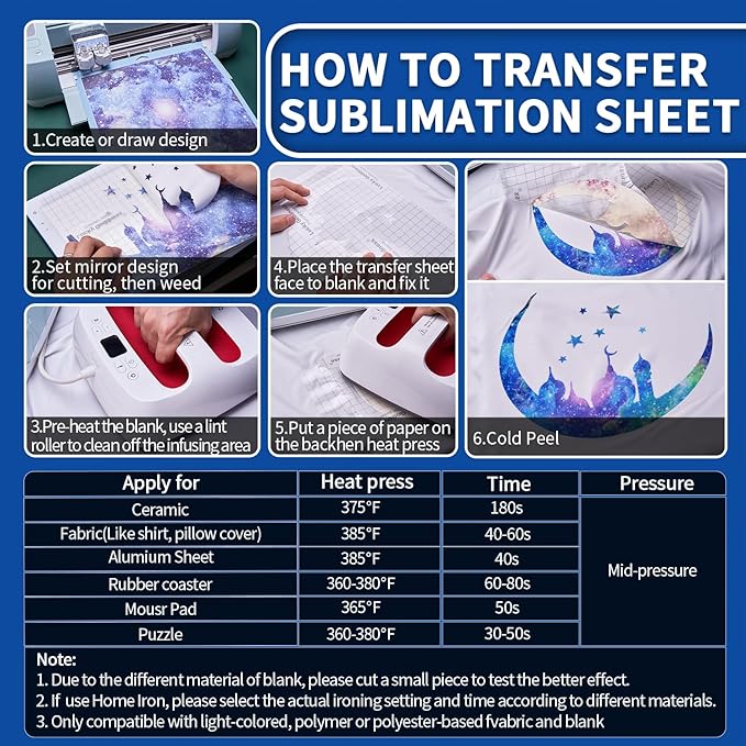 Sublimation Transfer Sheets for Heat Press Machine,12x12 Inch Blue Black Green Purple Sublimation Transfer Paper for Heat Press Machine, 10 Sheets
