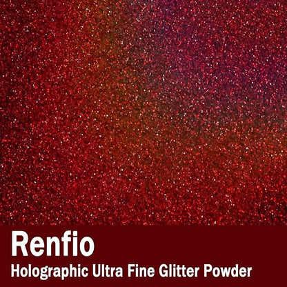 Renfio Holographic Ultra Fine Glitter Powder Metallic Resin Glitter 2.11 Oz/60g PET Flakes Crafts Sequins 1/128" 0.008" 0.2mm Epoxy Chips Flakes for Tumblers Slime Roses Decorations - Laser Wine Red