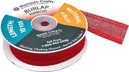 Mandala Crafts Red Burlap Ribbon 1 Inch Wide Jute Ribbons for Crafts - 20 Yds Roll Rustic Burlap Wrap Trim Ribbons for Wreaths Bows Wedding Party Decoration