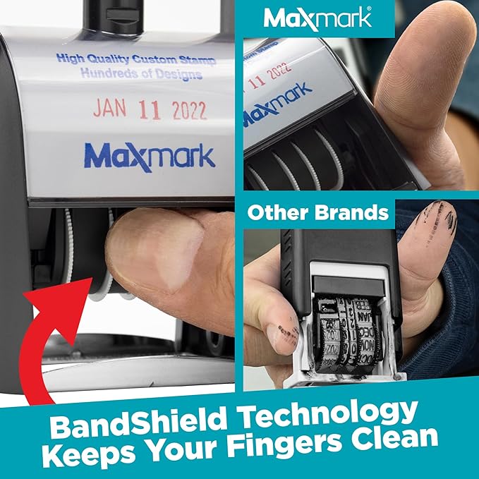 MaxMark Heavy Duty Self Inking Date Stamp with Phrase Entered - Red Ink
