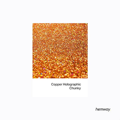 Hemway Polyurethane & Epoxy Resin Glitter 100g / 3.5oz Metallic Crystal Flake Additive for Flooring Jewelry Tumblers Glass Pigment - Chunky (1/40" 0.025" 0.6mm) - Copper Holographic