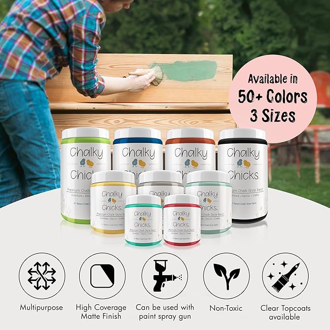 Chalky Chicks All-in-One Chalk Paint for Furniture or Cabinet - 16 Fl Oz - Matte Finish Sweet 16 (Pink) for Metal, Wood Furniture Paint - No Sanding All-in-One for Home Decor & Crafts, USA Made