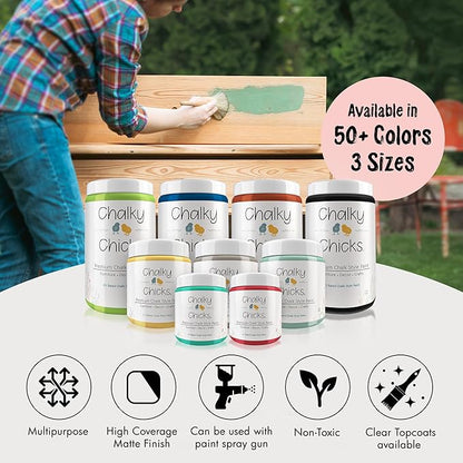 Chalky Chicks All-in-One Chalk Paint for Furniture or Cabinet - 32 Fl Oz - Matte Finish Sweet 16 (Pink) for Metal, Wood Furniture Paint - No Sanding All-in-One for Home Decor & Crafts, USA Made