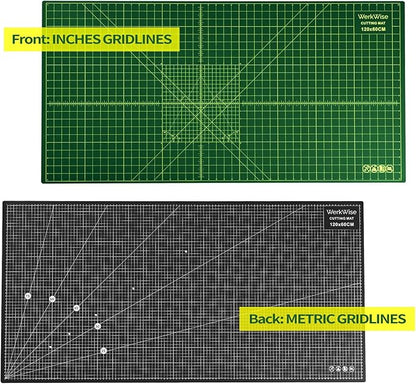Large 23" x 47" Self Healing Sewing Mat, WerkWise Rotary Cutting Board, Double Sided 5-Ply 23x47 Inch Mat for Quilting, Sewing, Fabric, & Crafts, Designed for Use with Rotary Cutters (Green & Black)
