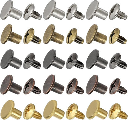 YORANYO 150 Sets 8MM Chicago Screws Leather Rivets for Fabric Chicago Binding Screws Buttons Metal Studs Rivets for Decorate and Repair Belts Bags Shoes Purse Dog Collar Leather Craft (Mixed Color)
