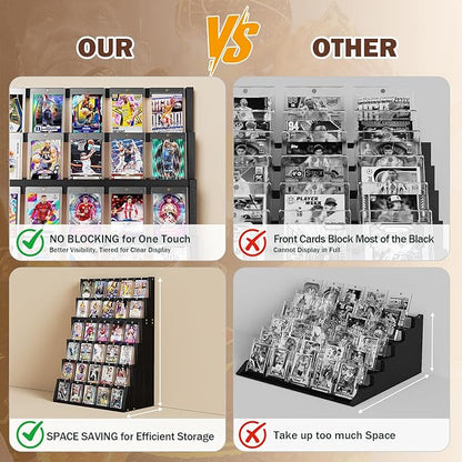 Emfogo Card Display Stand, 6-Tier Trading Card Display, Wood Detachable Graded Card Display with Top Storage, High Capacity Trading Card Display Stand for Collection & Show (Black)