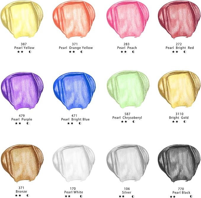 Artecho Acrylic Paint Set, 12 Metallic Colors Bottles (59ml / 2oz) Art Craft Paints for Canvas, Rock, Stone, Wood, Fabric, Art Supplies