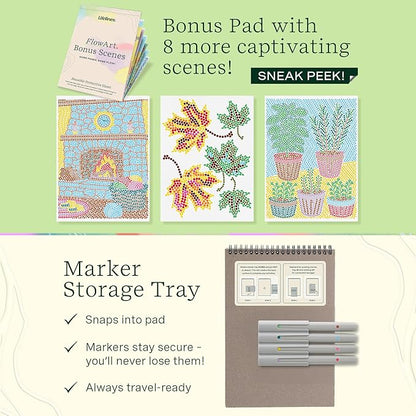 Lifelines FlowArt Activity Pad, 2-Pack & Bonus Pad - Guided Dot Art Meditations with Markers - Dot-by-Letter & Stamp-by-Shape Coloring Books for Tweens, Adults & Seniors