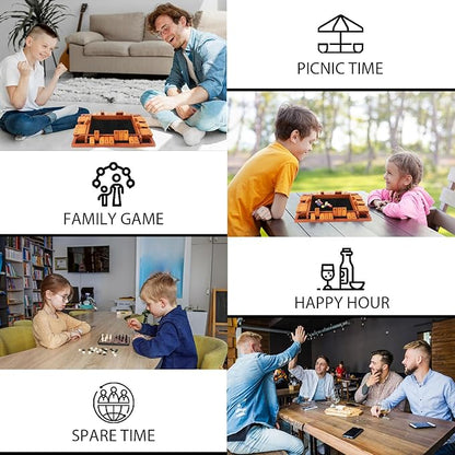 Upgraded 1-4 Players Shut The Box Dice Game, Wooden Board Table Family Game for Kids and Adults with 12 Dice, Classic Tabletop Math Game for Pub Classroom Party, Gift for Christmas Birthday