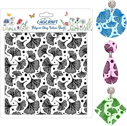 CHGCRAFT Ginkgo Biloba Plant Polymer Clay Texture Sheets Ginkgo Leaf Pattern Silicone Texture Stamp Clay Texture Mat Modeling Pattern Pad Sheets for Jewelry and Earrings Tools, 5.5x5.5 inch