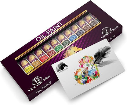 MyArtscape Oil Paint Set - 12 x 12ml Tubes - Lightfast - Heavy Body - Oil-based Vibrant Colors - High Pigment Load - Non-fading - Artist Quality Painting Supplies - Professional Craft Paints