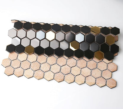 Blujellyfish Black and Gold Backsplash Wall Tiles Hexagon Mosaic Shower Floor Tile Kitchen Bathroom Tile (Box of 5 Sheets)