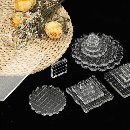 PATIKIL 2"x2" Acrylic Stamp Block, 6Pcs Clear Stamping Block with Grid Lines Decorative Mounting Blocks Square for Scrapbooking DIY Crafts Card Making