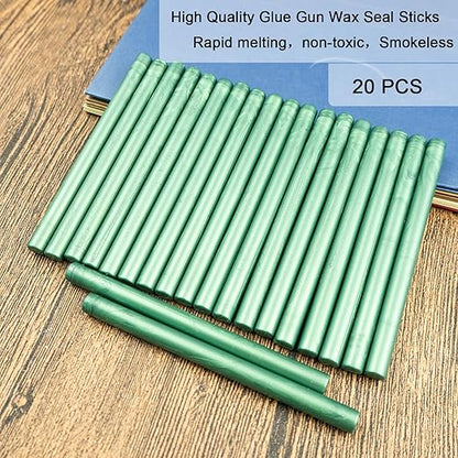 20PCS Mini Glue Gun Wax Seal Sticks for Wax Seal Stamp, Sealing Wax Sticks for Wedding Invitations, Cards, Envelopes (Pine Green)