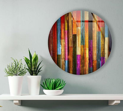 My Photostation.com 10''(25cm) Diameter Colorful Wood Pattern Round Glass Wall Art Tempered Glass Printing Wall Decor Large Wall Art Wall Hangings