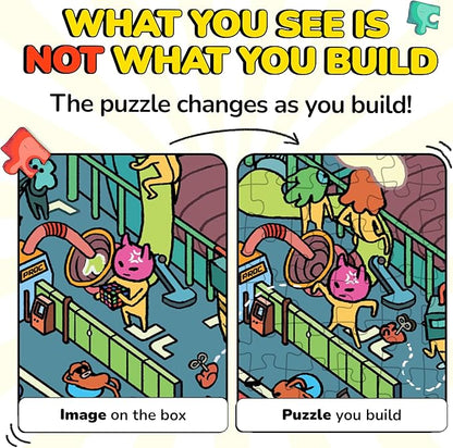 Odd Pieces Jigsaw Puzzles 1000 Pieces - Magic Mystery Story Secret Ending Puzzle - Perfect Game Night for Adults & Kids - Funny Space Cartoon Theme (AstroGastro)