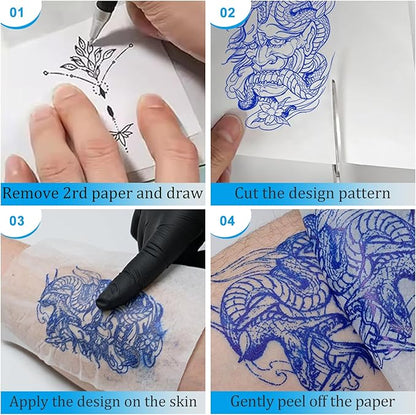 Tattoo Transfer Paper 100 Sheets, Thermal Stencil Paper for Tattooing A4 Professional Tracing with Crisp Transfer 4 Layer Stencil Paper 8.27" x 12" Tattoo Supplies for Studios & Beginners