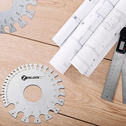 ZeeDix Standard Dual-Sided Round Wire Cable Sheet Gage- Stainless Steel Metal Wire Gage Measurement Tool Wire Measuring Ruler Diameter Tool