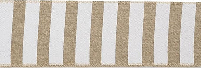 MEEDEE Burlap Ribbon with White Stripe Burlap Ribbon 2.5 Inch Wired Ribbon for Cakes Gift Basket Bow Wreath Ribbon for Rustic Front Door Wreath Baby Shower Beach Party Farmhouse Decor, 10 Yards