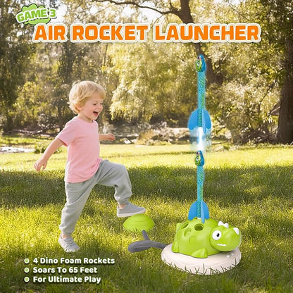 Aliex 3 in 1 Dinosaur Musical Jumping, Toss Ring and Stomping Launch Rocket Launcher, Indoor & Outdoor Sports Toys with Remote Control for Kids Ages 3-8 4-6,Active Outside Toy Gift for Boys and Girls